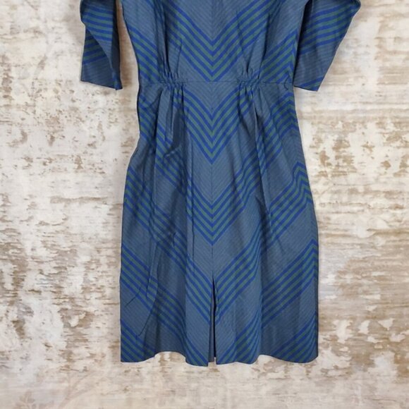Vintage 1960s Dress Chevron Stripes Wiggle Academia Green Purple Unique 60s S - Picture 8 of 12